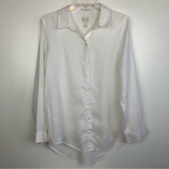 Chico's Tops Chicos Size Womens 10 White Line No Iron Button Up